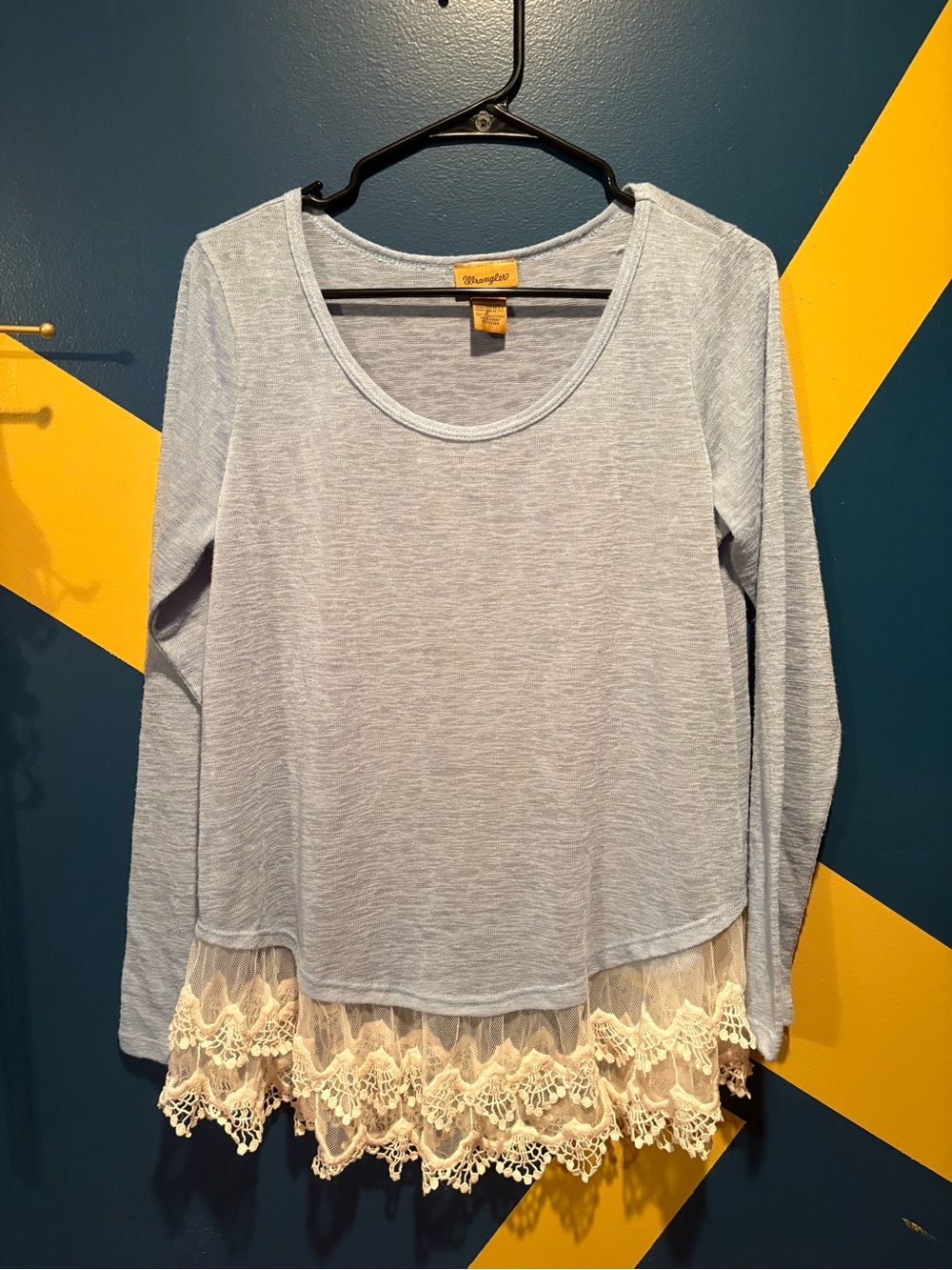 Wrangler Light Blue & Cream Lace Hem Top NWOT